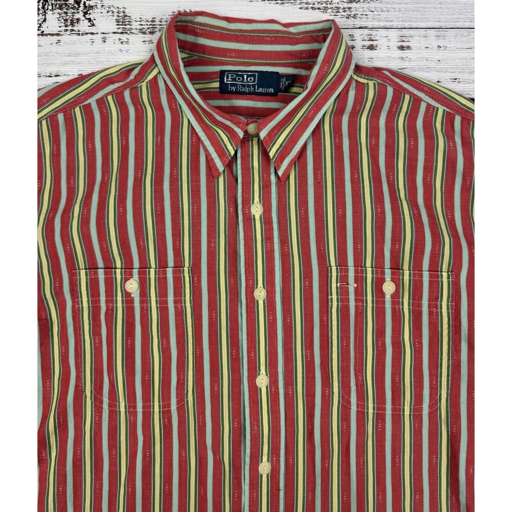 Polo Ralph Lauren Mens Vintage Striped Aztec Dungaree WS Button Up Shirt XL
